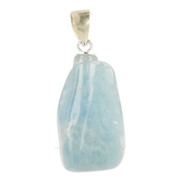 Fraaie helderblauwe aquamarijn hanger met zilveren oogje van 1,5-2cm hoog.
