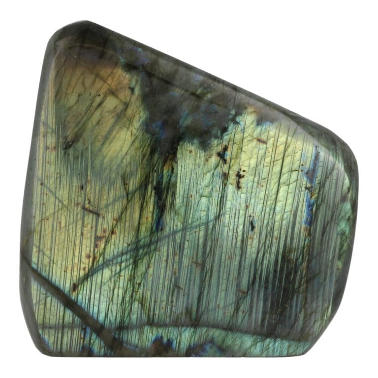 Labradoriet gepolijste zuil met fraaie kleuren van 14cm hoog
