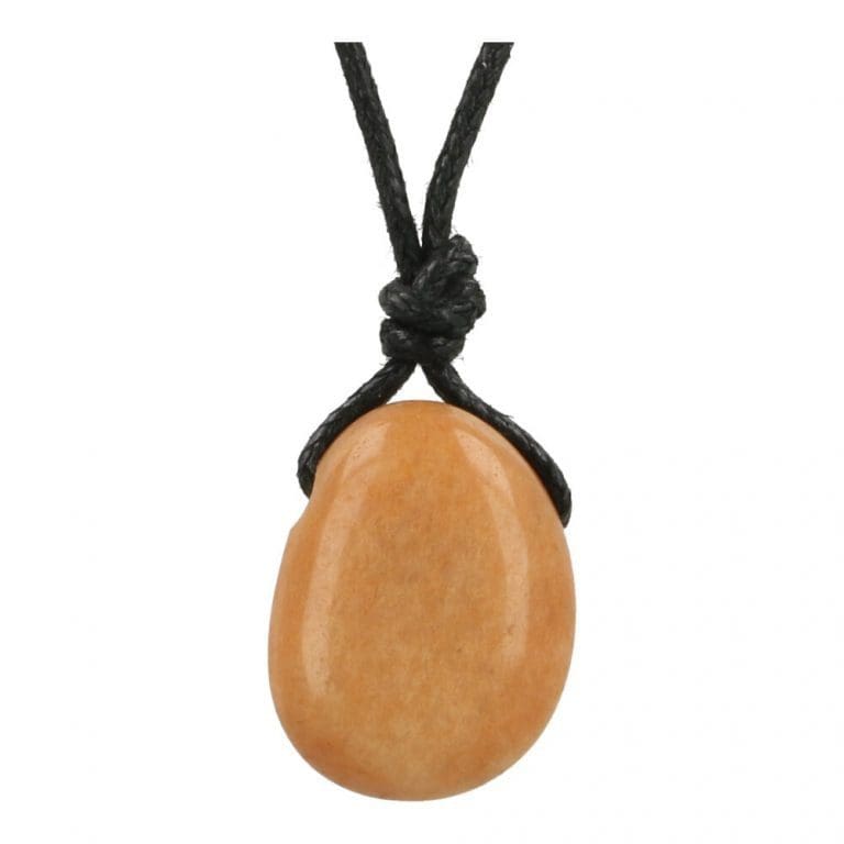 Gele aventurijn hanger doorboord met zwart koord