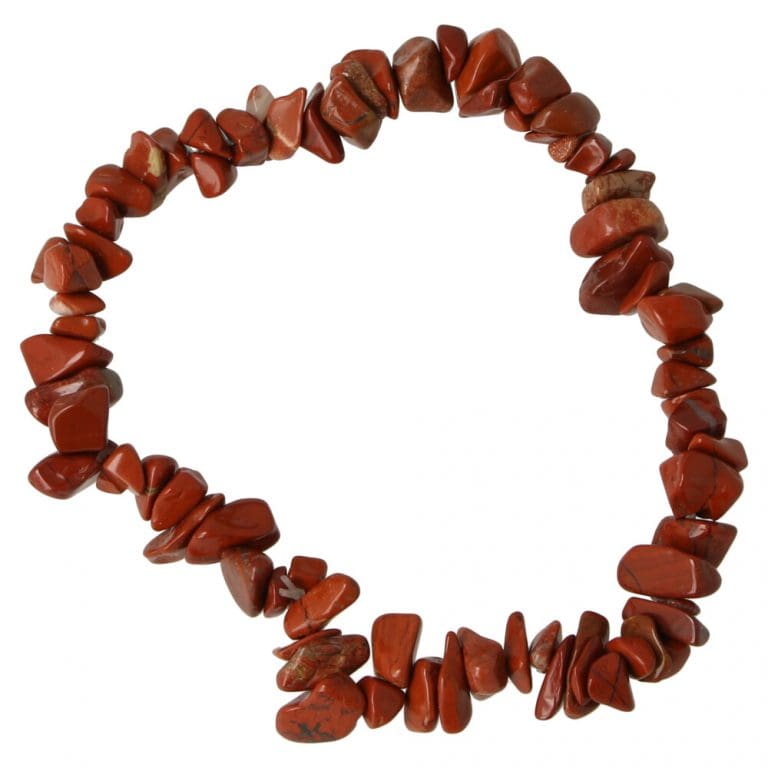 Rode jaspis armband split, fijne steentjes aan rekbaar koord