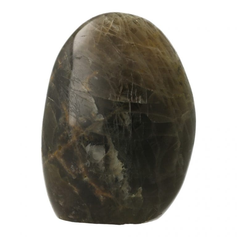 Zwarte maansteen gepolijste zuiltje 'A' uit Madagaskar