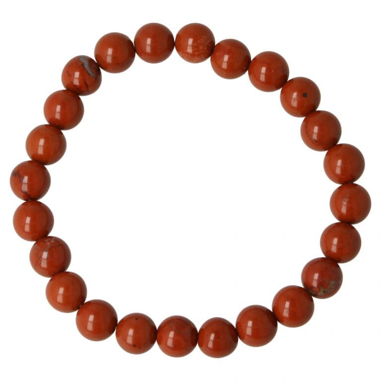 Rode jaspis armband met 8mm kralen aan rekbaar koord