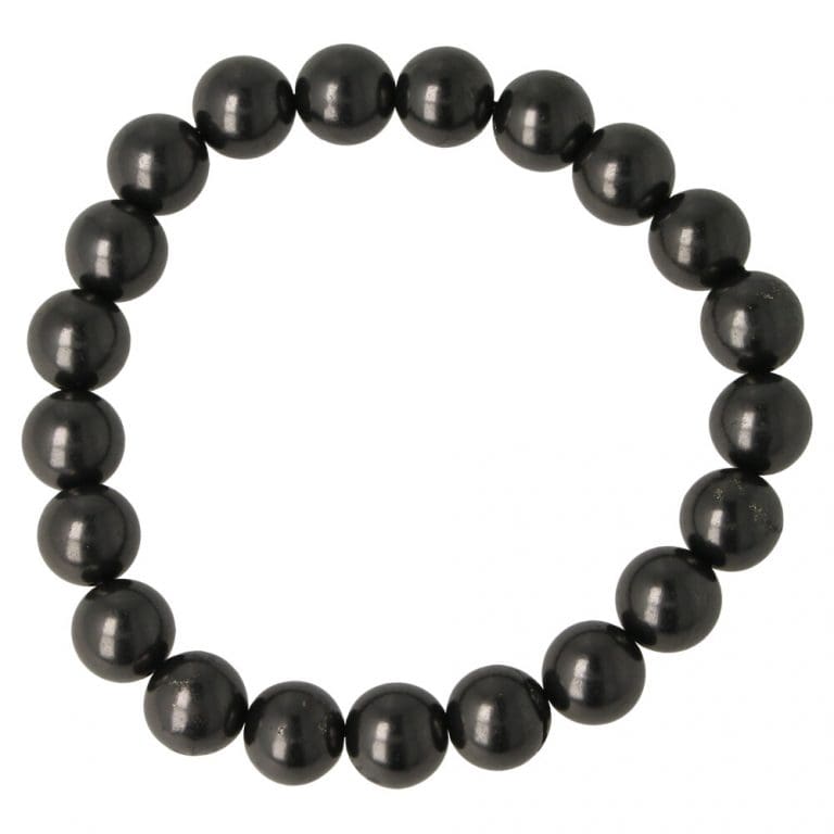 Shungiet armband met kralen van 10mm aan rekbaar koord