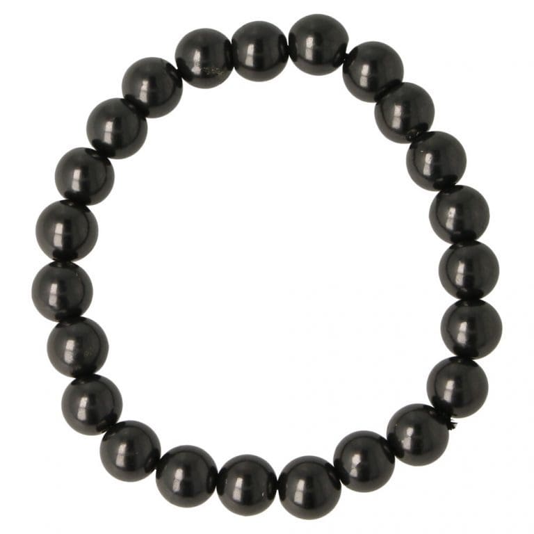 Shungiet armband met 8mm kralen aan rekbaar koord