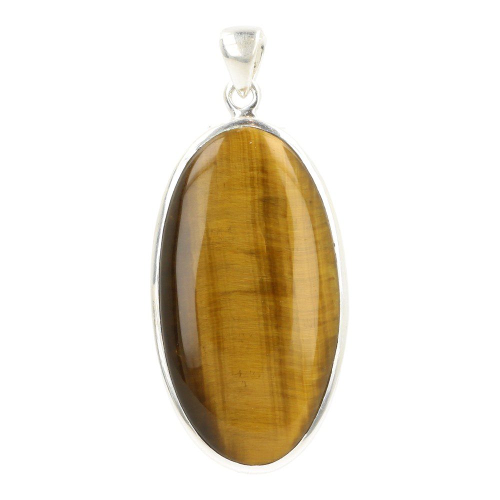 Fraaie tijgeroog hanger in 925 sterling zilver met hoogte van 3,5cm - vooraanzicht