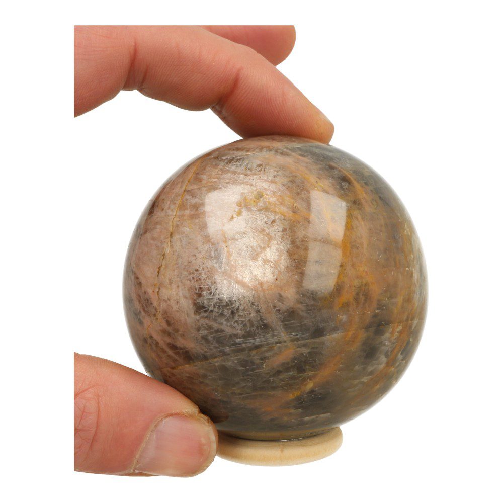 Glansvlak van heldere zwarte maansteen bol van 7cm met mooie glans