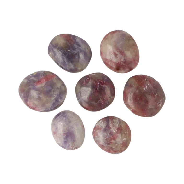 Pegmatiet (lepidoliet en roze toermalijn) trommelsteen uit Madagaskar