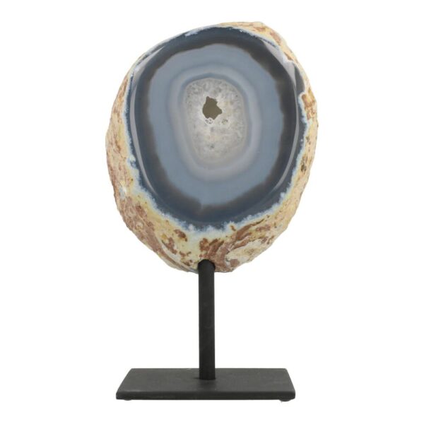 Fraaie licht blauwe agaat geode uit Brazilie op standaard