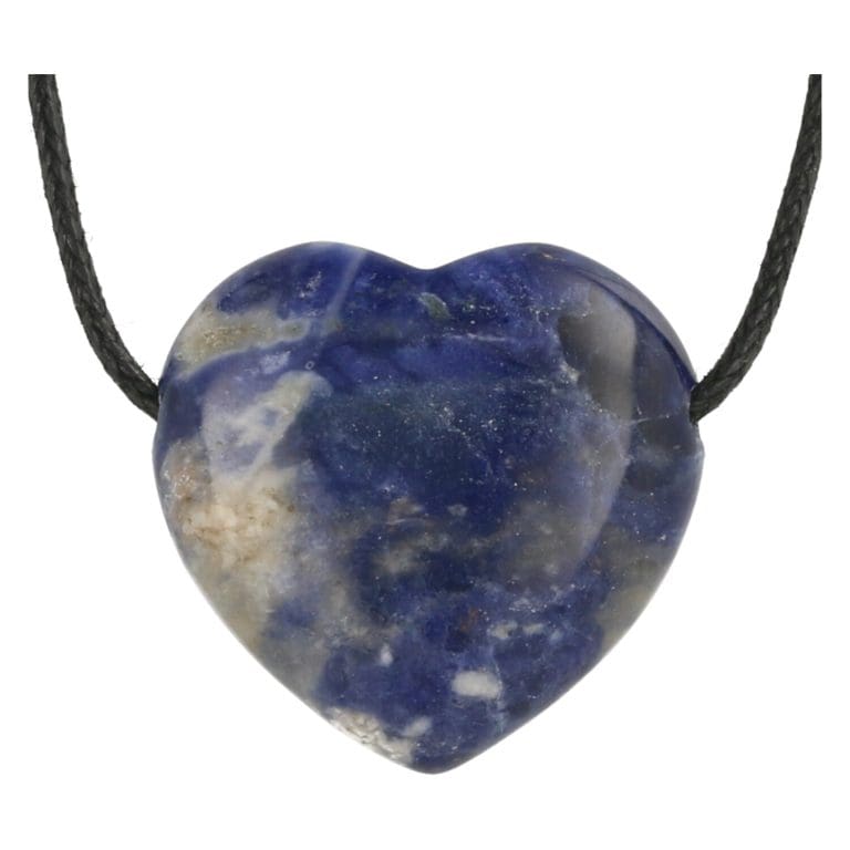 Sodaliet hartje hanger doorboord van 3cm aan zwart koord