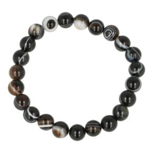 Agaat armband met 8mm kralen en fraaie zwart-witte tekening