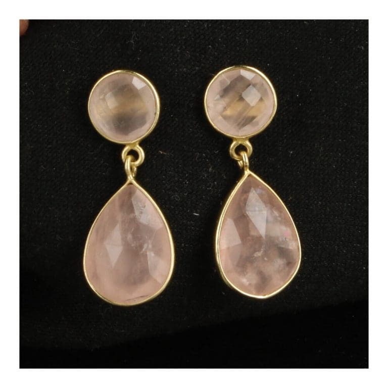Rozenkwarts oorbellen facetgespen in goud