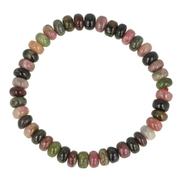 Fraaie A-kwaliteit toermalijn armband met rode en groene toermalijn en platte, ronde kralen van 7mm