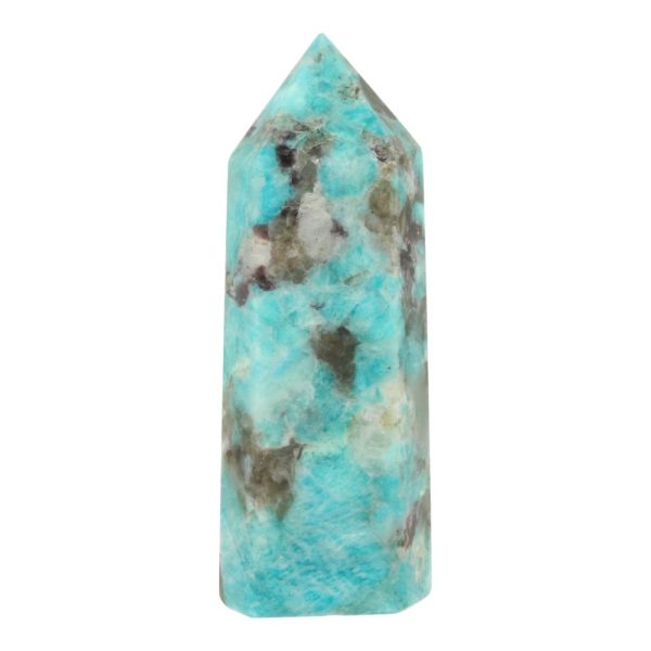 Helder groen-blauwe amazoniet toren van 11cm hoog