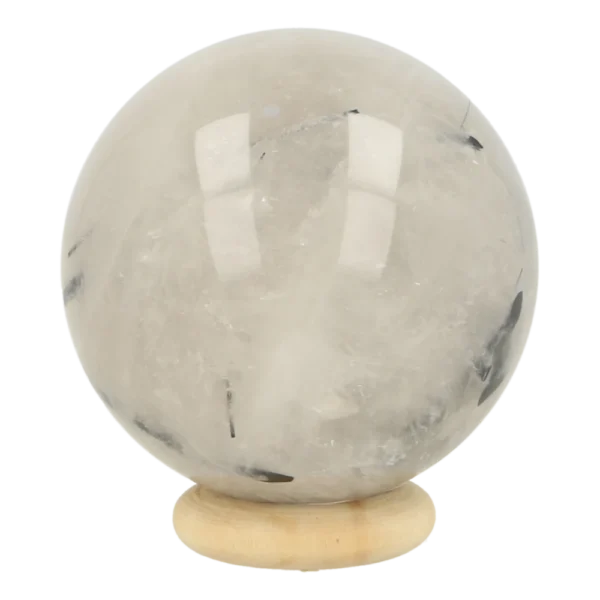 Leuke toermalijnkwarts bolletje uit China met wit/heldere kwarts en zwarte toermalijn kristallen.