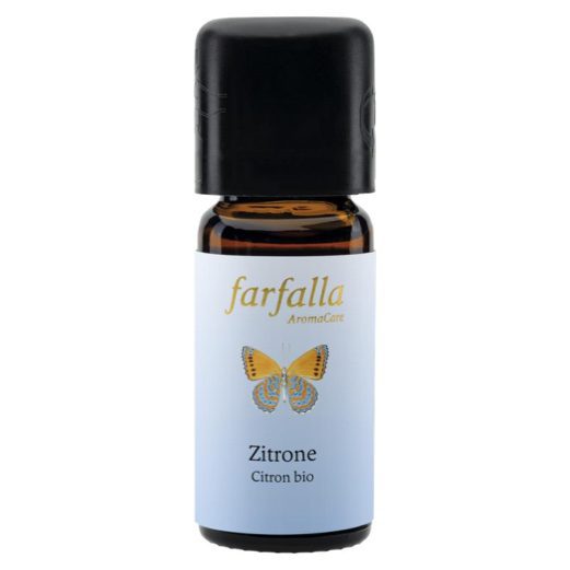 Biologische essentiele olie van citroen van het merk Farfalla. Inhoud is 10ml