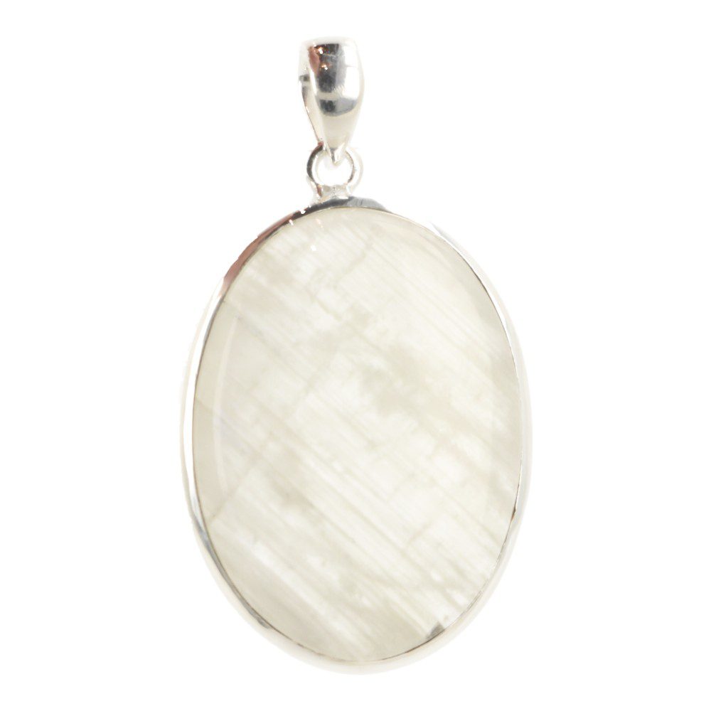 Fraai grote witte maansteen hanger in zilver van bijna 4cm hoog - vooraanzicht
