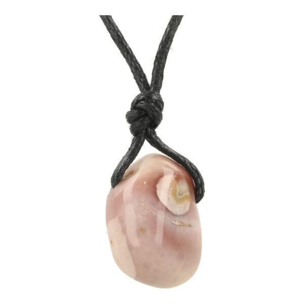 Roze Botswana agaat hanger doorboord aan zwart waxkoord.