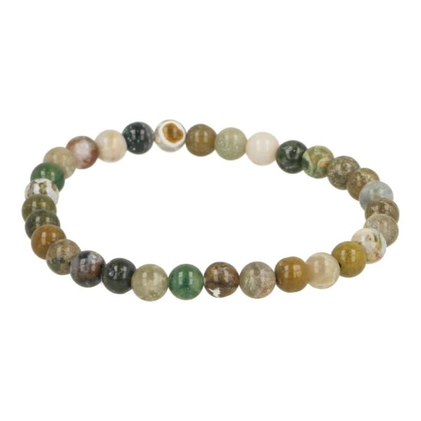 Fraaie oceaanjaspis armband met verschillende kleuren kralen van 6mm