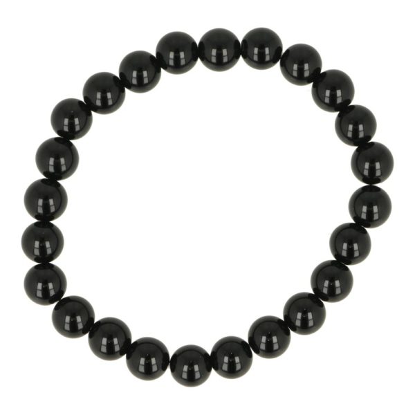 Fraaie zwarte onyx armband met kralen van 8mm aan rekbaar koord