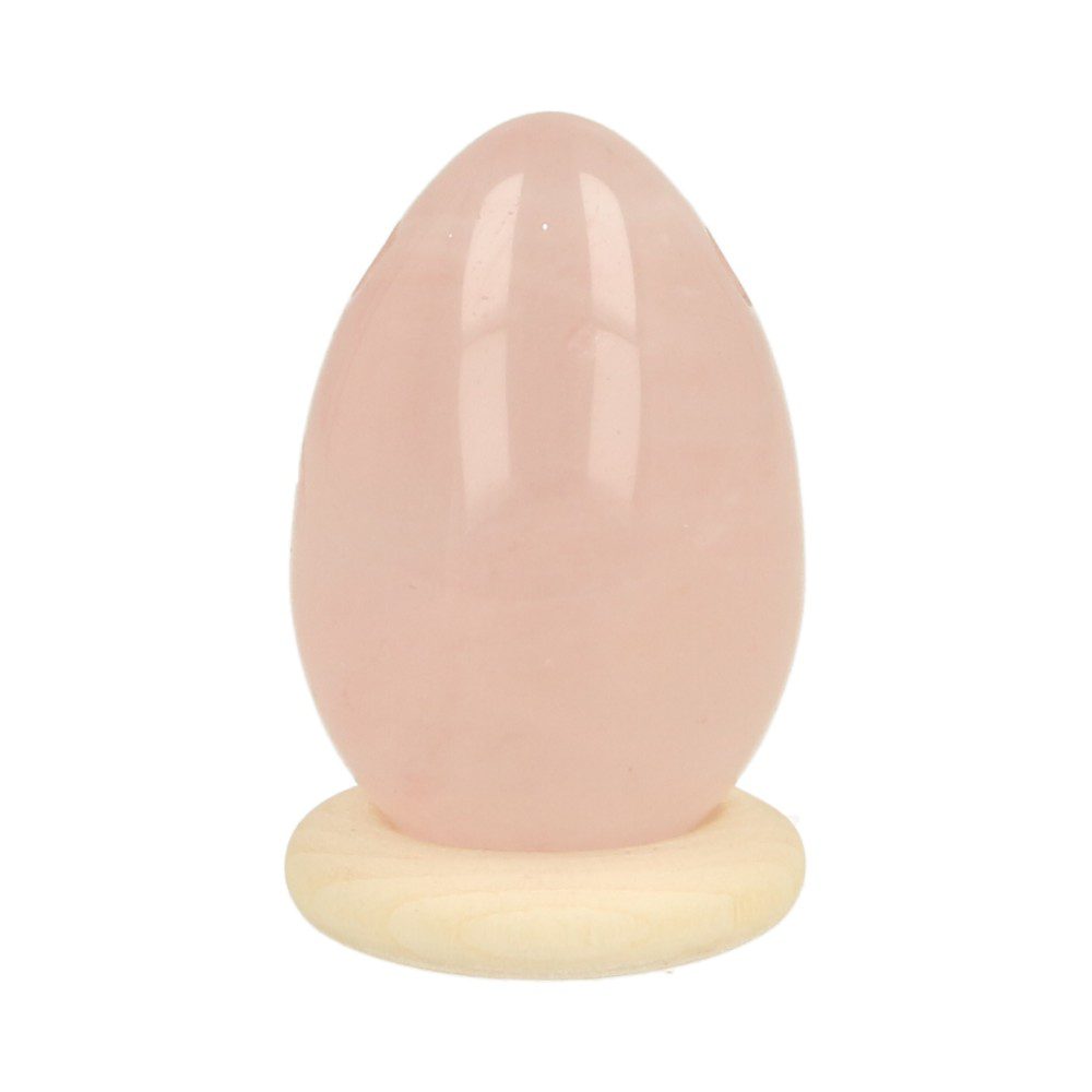 Fraai rozenkwarts yoni ei klein van 3cm hoog en met gaatje - zijaanzicht