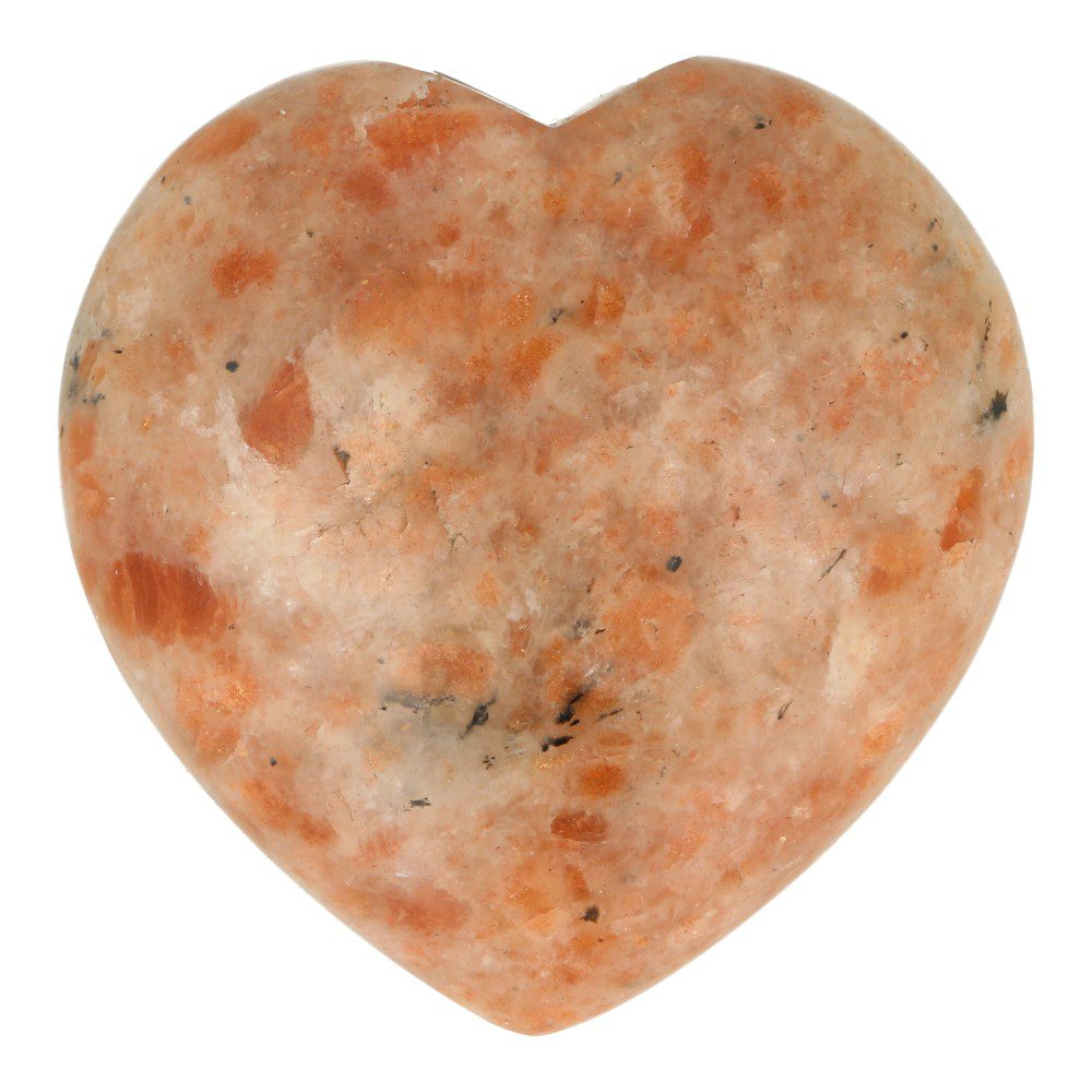 Achterzijde van uniek zonnesteen hart van ruik 7cm breed uit India met mooie schittering