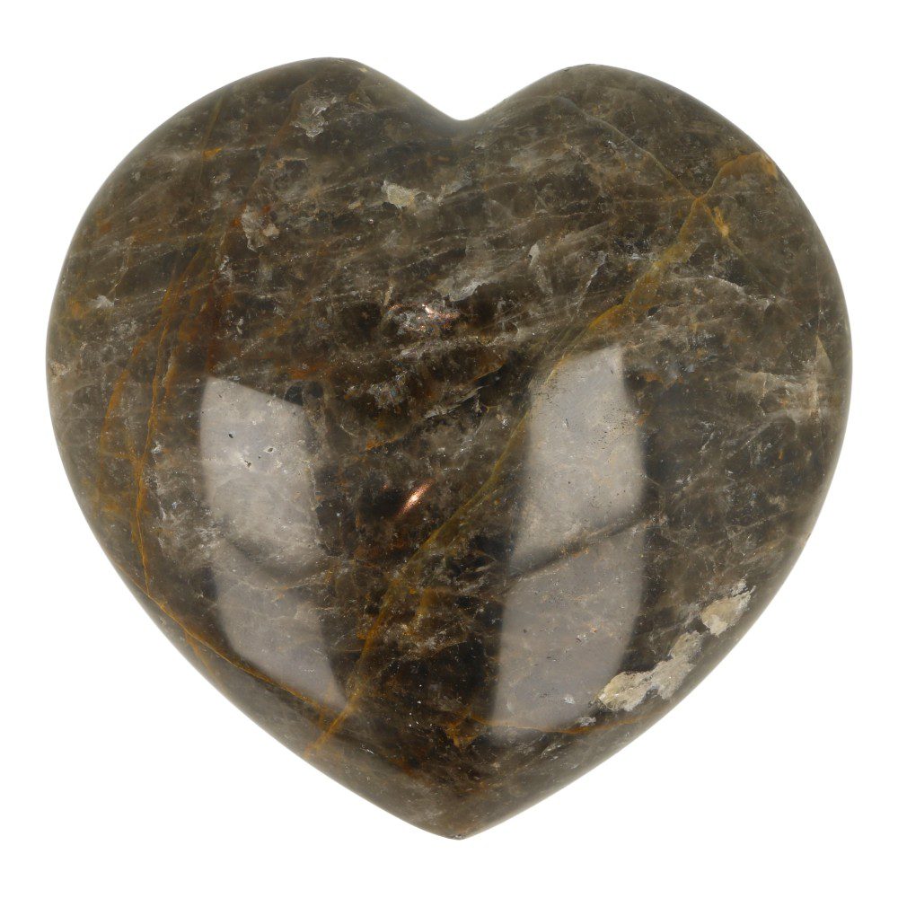 Achterzijde van fraaie grote zwarte maansteen hart XL van 10,5cm breed