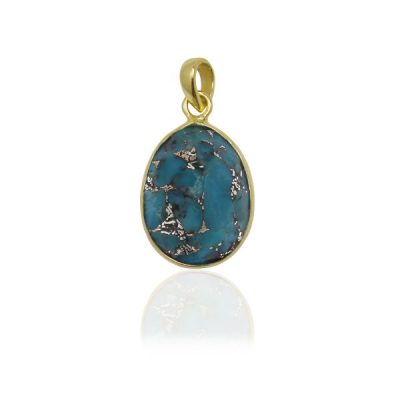 Fraaie koper turquoise hanger in goud van 16mm hoog