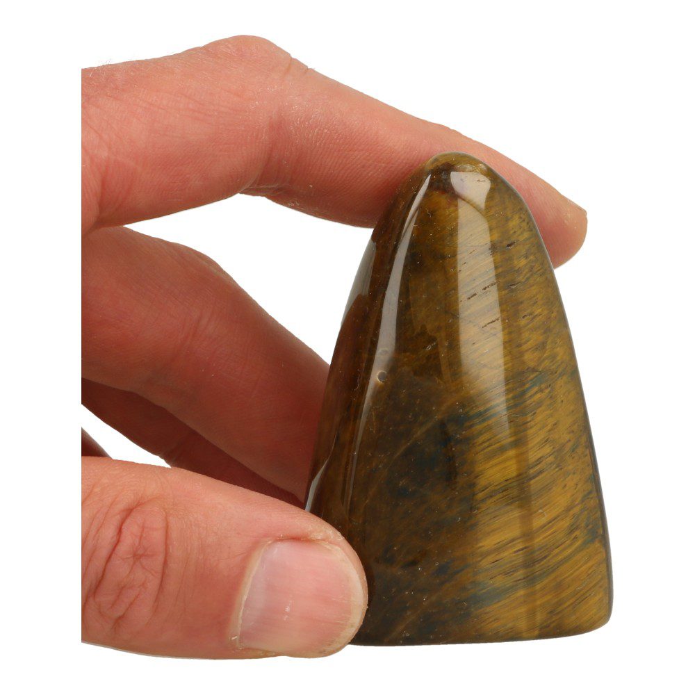 Tijgeroog gepolijste vorm in topkwaliteit tijgeroog van ruim 8cm hoog - met hand