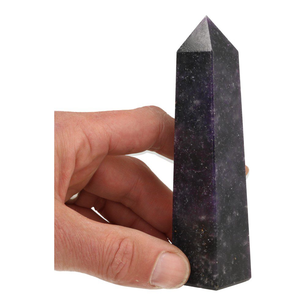 Mooie donkerpaarse lepidoliet toren van bijna 13cm hoog uit India - met hand