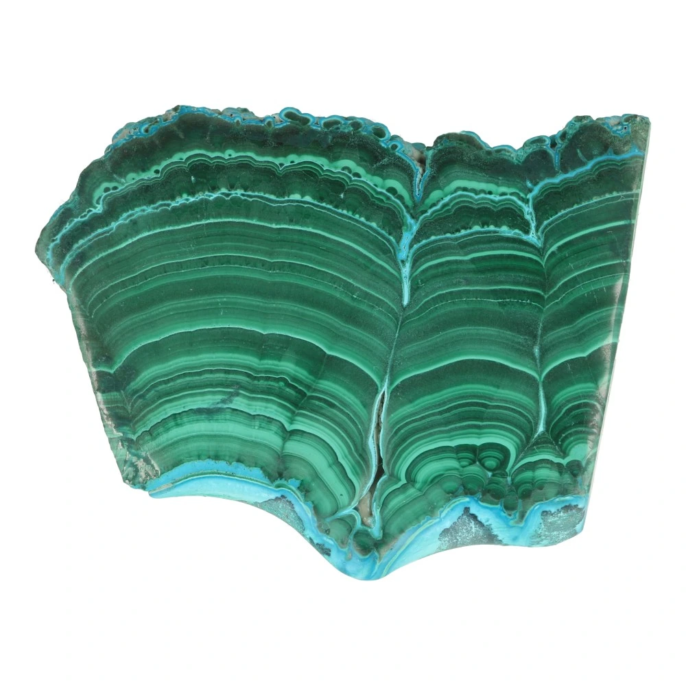 Fraaie malachiet schijf 'nr3' van 1cm dik met mooie tekening en 10cm lang - achterkant