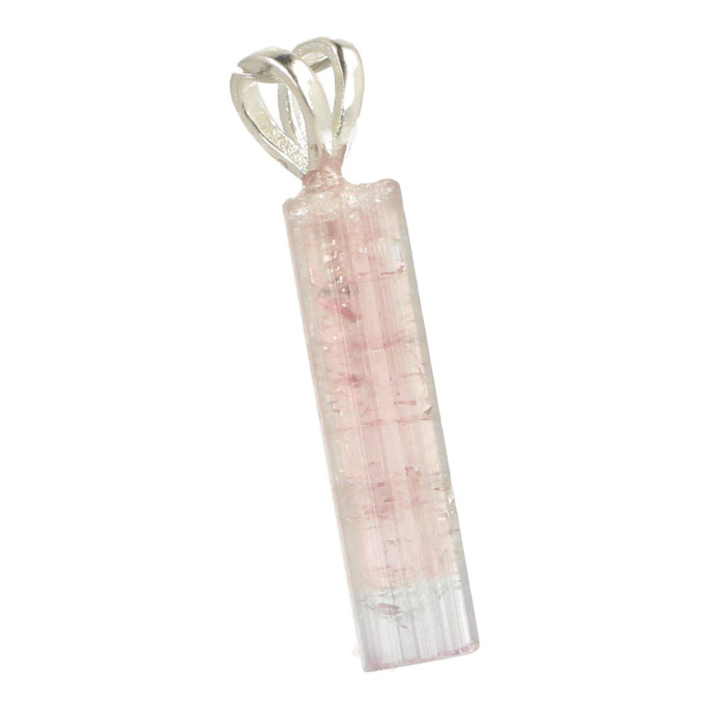 Fraaie slanke roze met blauwe toermalijn hanger met oogje, nr3 - zijaanzicht