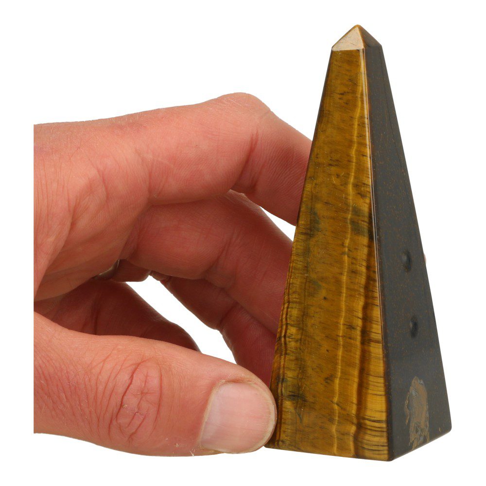 Fraaie tijgeroog obelisk van 10cm hoog - in hand