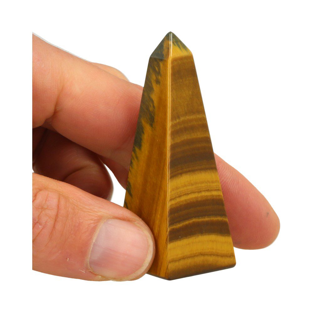 Fraai getekende tijgeroog obelisk van 7cm hoog 'nr2' uit Zuid-Afrika - in hand