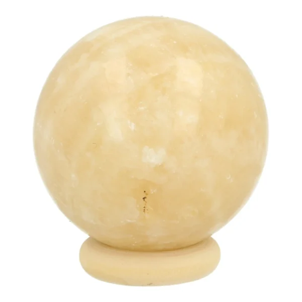 Gele calciet bol met diameter van 4cm op houten ring