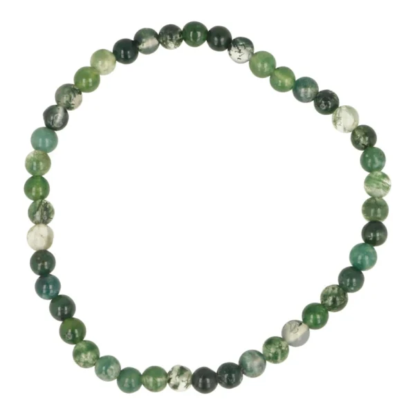 Mooi mosagaat armband met kralen van 4mm op rekbaar koord