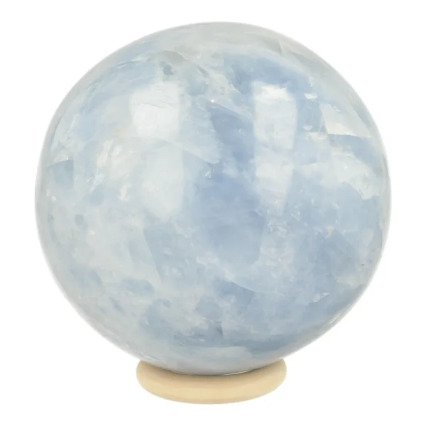 Mooi heldere blauwe calciet bol van 9m diameter op houten ring