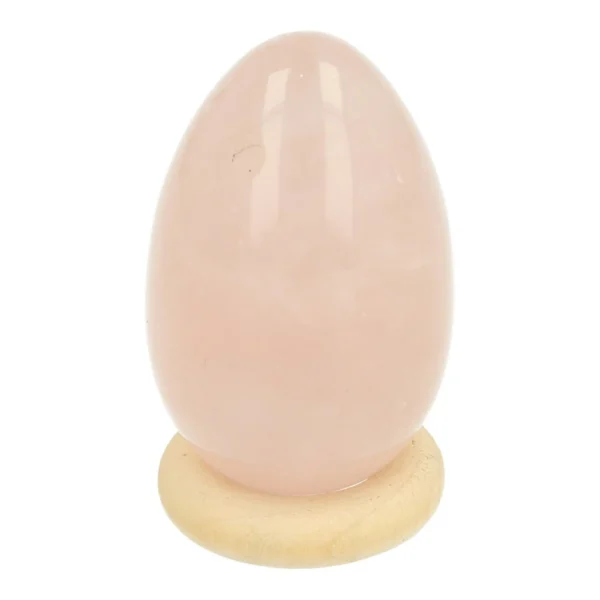 Rozenkwarts yoni ei van 4cm hoog en 25mm diameter op houten ring