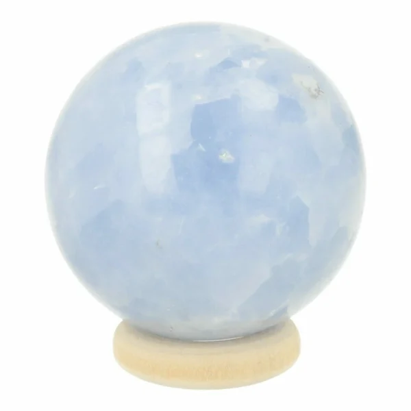 Blauwe calciet bol met diameter van 4cm op houten ring