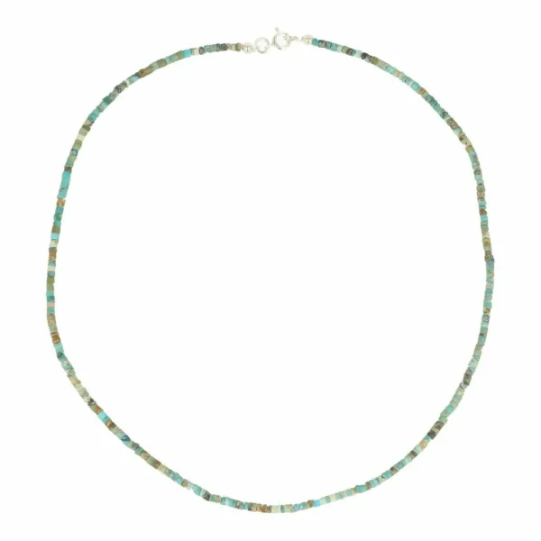 Turquoise ketting van 45cm lengte met kralen van 2mm in gemixte kleur uit de Himalaya regio
