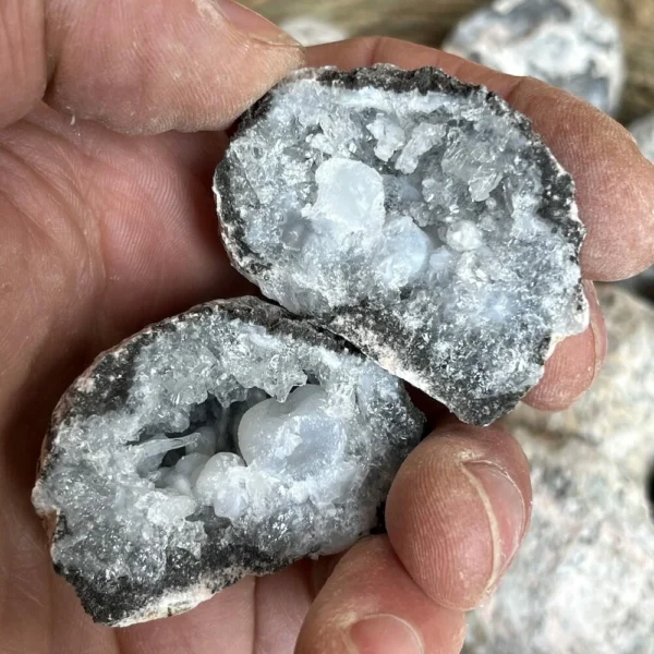Fraaie chalcedoon geode op verzoek gekraakt van 5-6cm lang