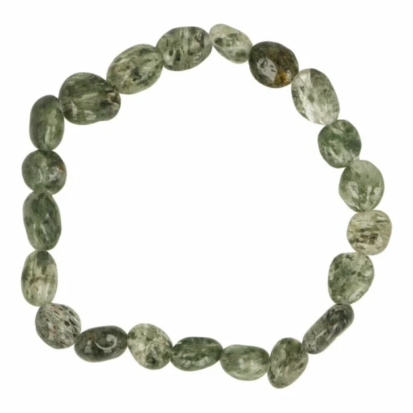 Bergkristal met chloriet armband met kralen van 8-10mm op rekbaar koord