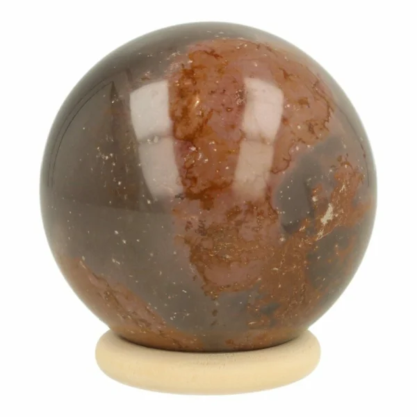 Fijne polychroomjaspis bol met diameter van 6cm op houten ring