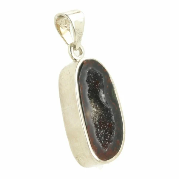 Fraaie donkere agaat geode hanger in zilver nr1