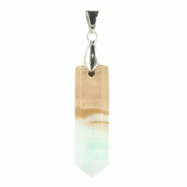 Fraaie bruin-blauw gestreepte caaribean blue calciet hanger met oogje