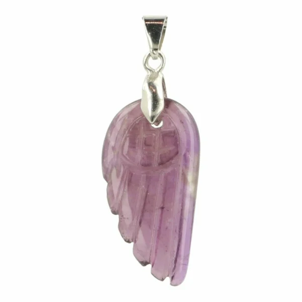 Fraaie amethist enkelvleugel hanger met metalen oogje en 3cm hoog