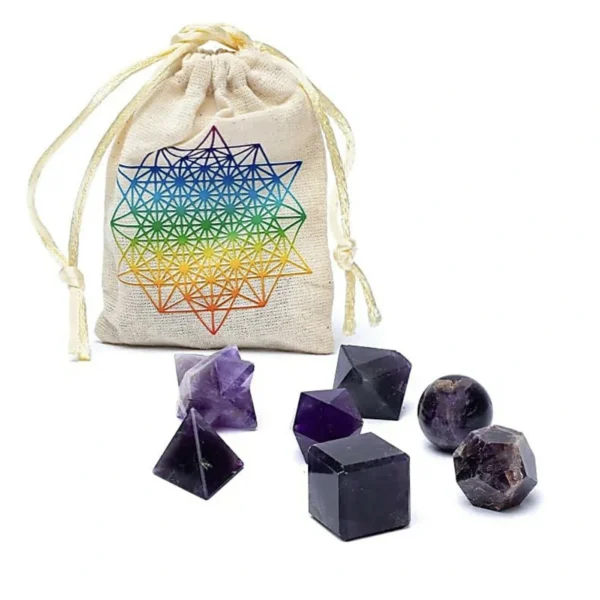 Amethist geometrische vormen set met de 7 heilige vormen van circa 2cm groot