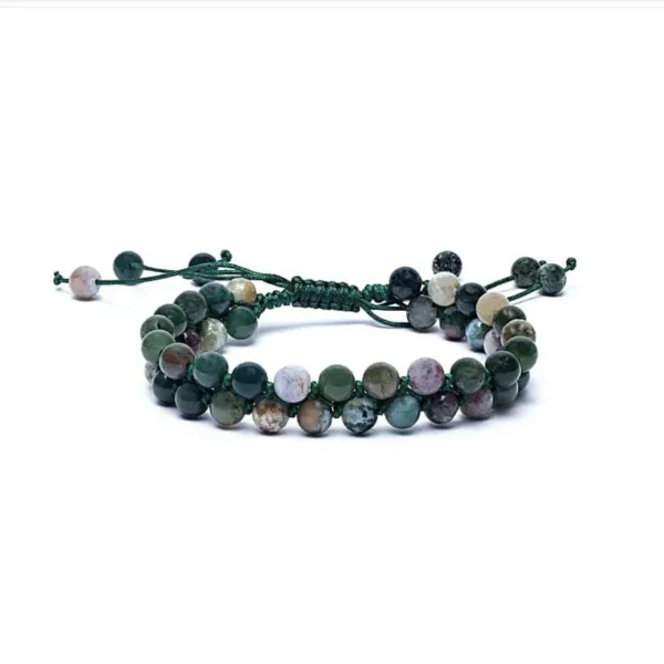 Leuke mosagaat armband verstelbaar met dubbele rij kralen van 6mm en geschikt voor vrijwel iedere pols