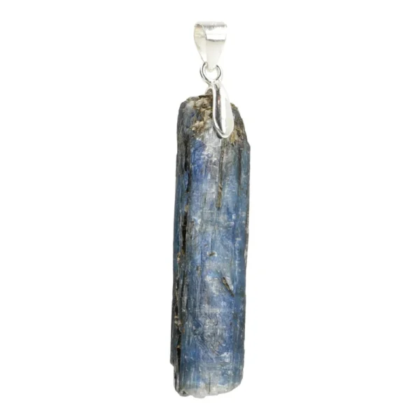 Blauwe kyaniet hanger ruw met zilveren clipje en rode UV-reactie